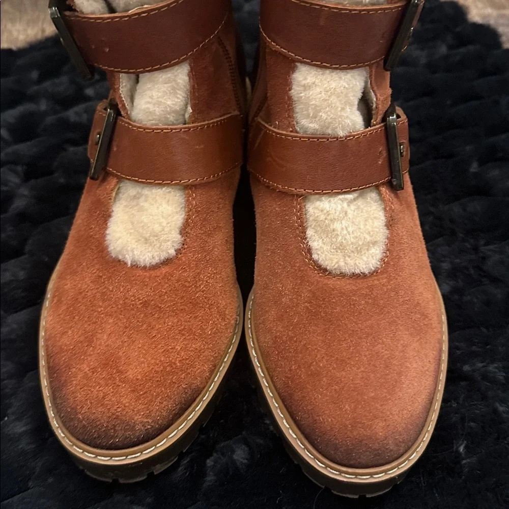 Naturalizer Tristan Chestnut Suede Boots with Buckle